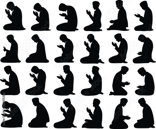 Collection of silhouettes of people kneeling in prayer.