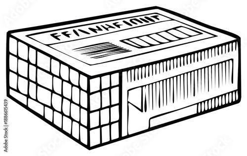 Outlined illustration of a box of matches with a bold, graphic aesthetic