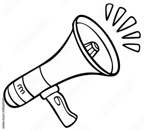 Black and white cartoon megaphone with sound waves vector illustration