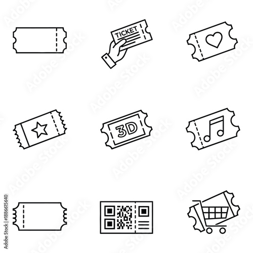 Event Ticket Icons Collection Featuring Entry Passes and Admission Vouchers