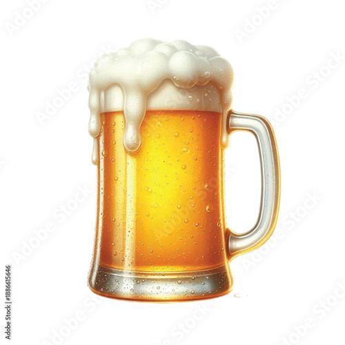 Cold Beer Mug With Foam And Water Drops transparent