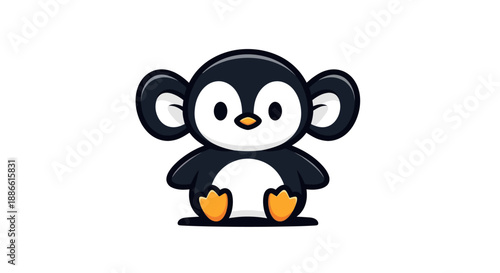 Cartoon penguin with monkey ears illustration
