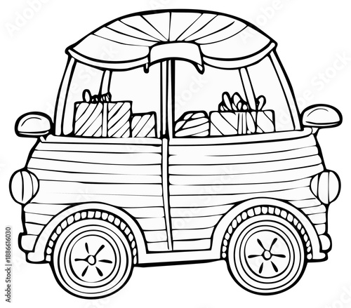 Cartoon car carrying gifts for a holiday celebration