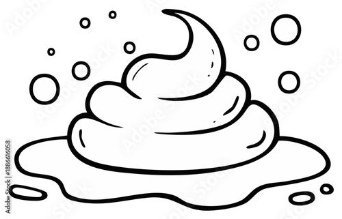 Outline of a pile of soft serve ice cream on a plate illustration, black and white
