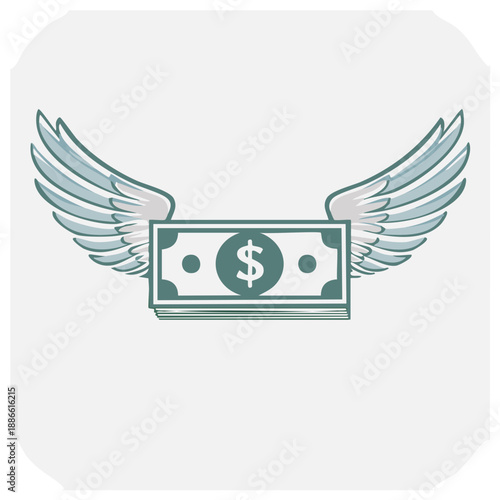Money soaring with wings. Represents financial freedom, investments, and business success through wealth accumulation. Dollar flying with wings.