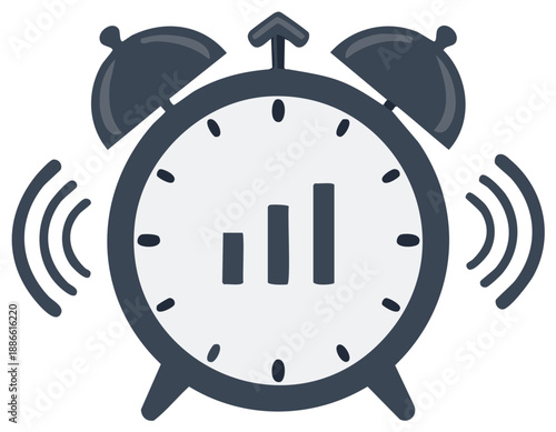 Alarm clock with chart indicator isolated on white for concept