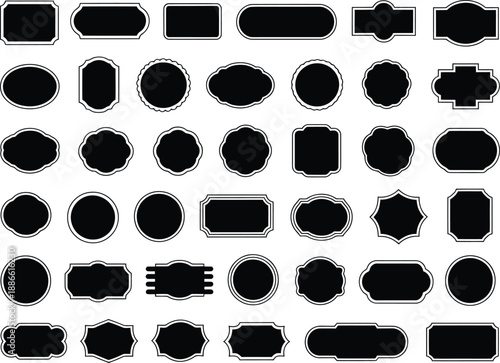 Collection of various black shapes with white outline on white background.