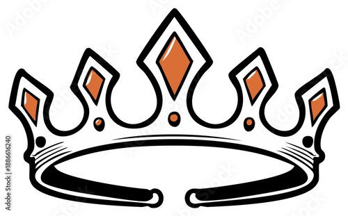 Royal crown with gems illustration with hand-drawn style, silver with orange jewel decoration element for design
