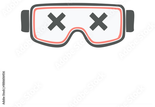 Stylized VR Goggles with X Marks for Eyes in a Minimalist Illustration, Virtual Reality Headset Flat Icon with Dead Eyes