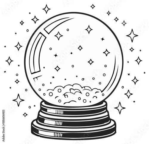 Crystal ball with stars and wisps, fortune telling illustration