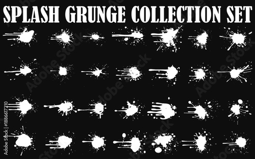 Ink splashes and drops. Grunge ink splatter, liquid drip splash, black blots and splashes. Artistic ink spots  illustration set. 