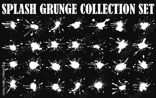 Ink splashes and drops. Grunge ink splatter, liquid drip splash, black blots and splashes. Artistic ink spots  illustration set. 