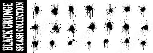 Ink drops and splashes. Blotter spots, liquid paint drip drop splash and ink splatter. . 