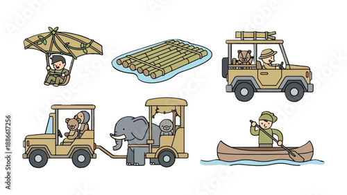 Adventure's Call: Explore an illustration with various forms of transportation and a person, inviting viewers to explore a world of exploration and excitement.