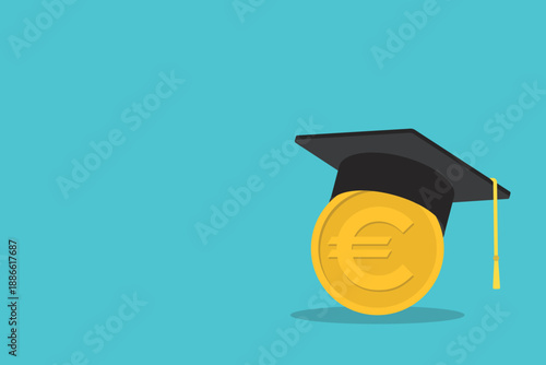 Education finance concept with graduation cap and Euro coin.	