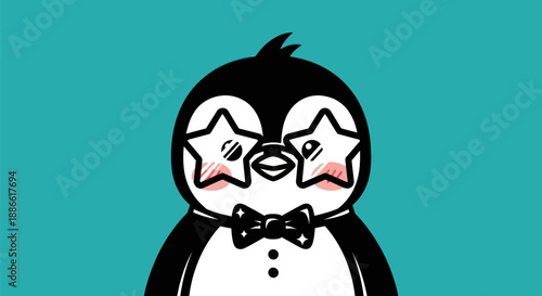 Cartoon penguin with star shaped glasses