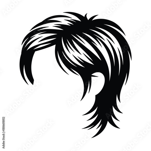 Black and white illustration of a stylized women s hairstyle design