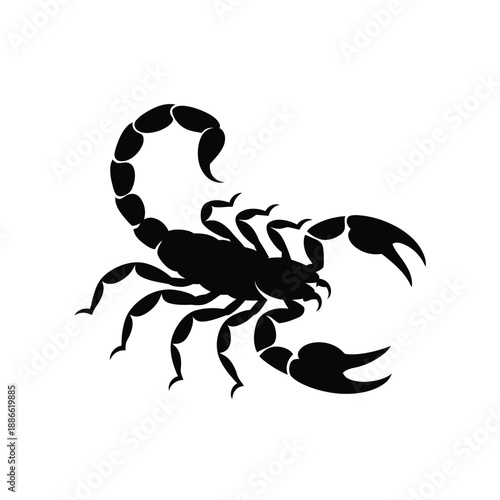 A striking black silhouette of a scorpion with curved tail and claws