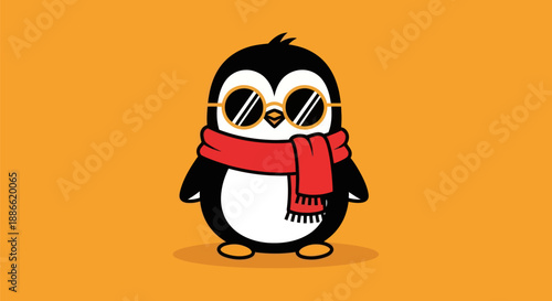 Cartoon penguin with sunglasses and scarf