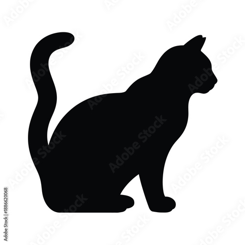 Simple black silhouette of a domestic cat in a seated position