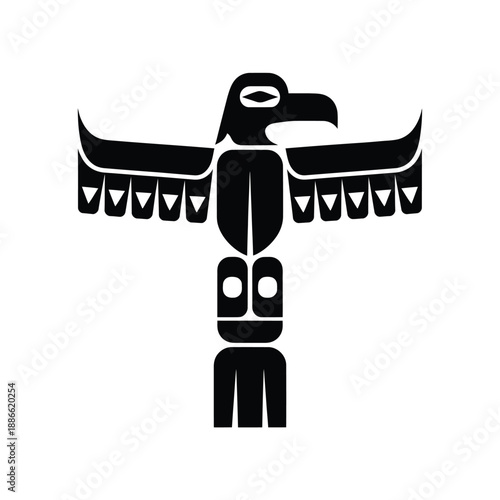 Stylized black and white depiction of a native american eagle totem