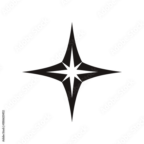A striking black starburst shape with a bright center point