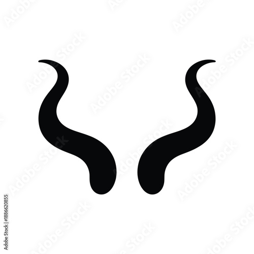 Simple black illustration of two curved shapes resembling horns or waves