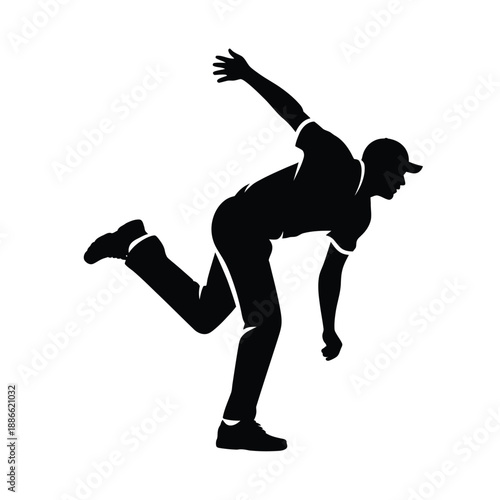 Silhouette of a baseball pitcher in the midst of a throwing motion