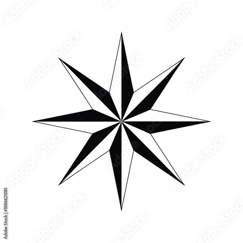 Simple black and white nautical star design with eight points