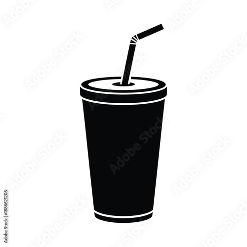 Simple black and white illustration of a disposable drink with a straw