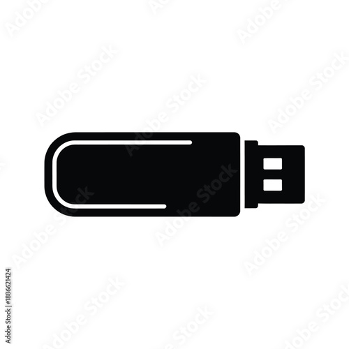 Simple black and white illustration of a standard usb flash drive