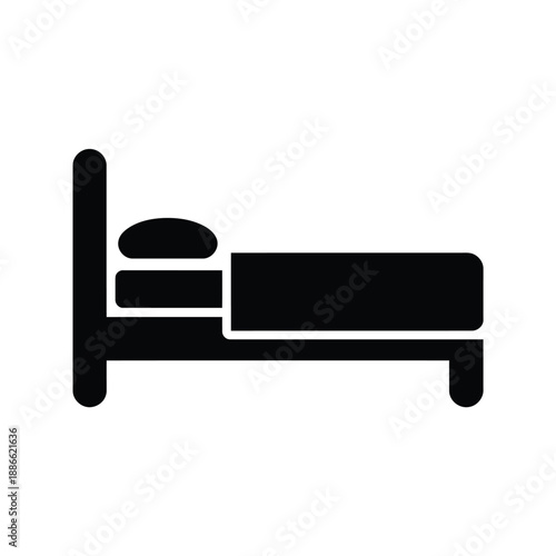 Simple black and white illustration of a bed with a pillow