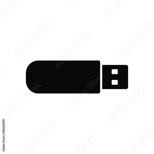 Simple black usb flash drive icon isolated on white background