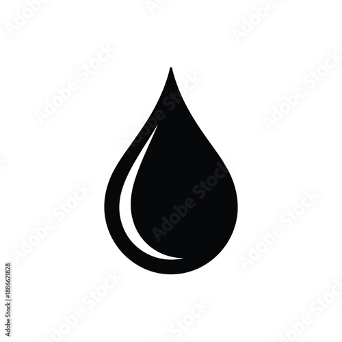 A simple black droplet shape with a white highlight and curved form