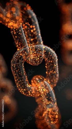 Interconnected Orange Network Nodes Forming Chain Link. Blockchain Technology, Digital Security, Crypto Concept.