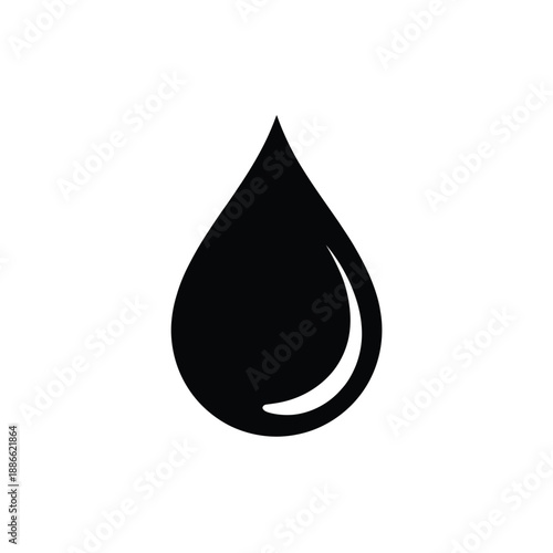 Simple black droplet icon with a curved white highlight within