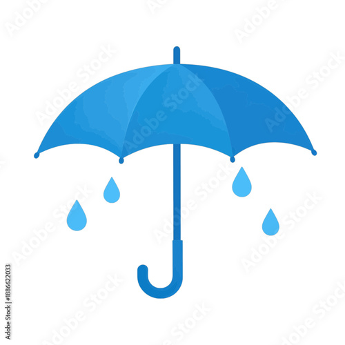 Blue Umbrella With Raindrops Vector Icon.
