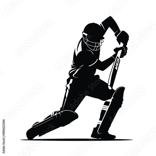 A silhouette of a cricketer preparing to hit a cricket ball