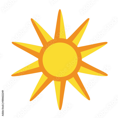 Bright sun icon with sharp orange rays.