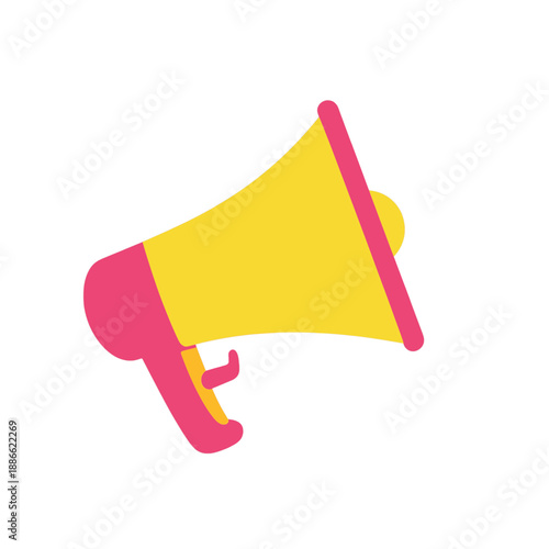 Bright yellow and pink megaphone vector icon.