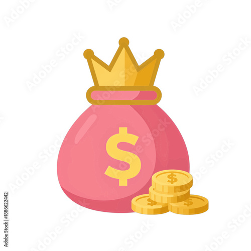 Crowned Pink Money Bag App Icon.