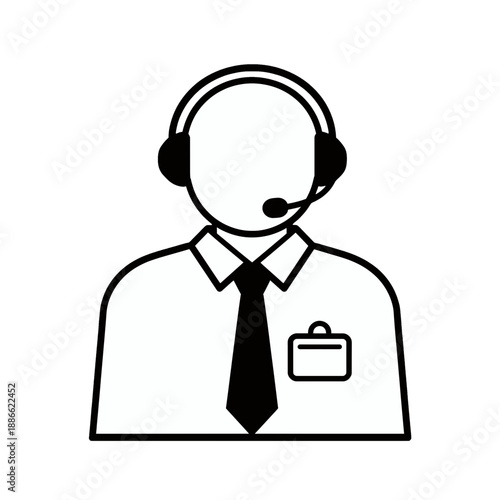 Customer Support Icon with Headset and ID Badge.