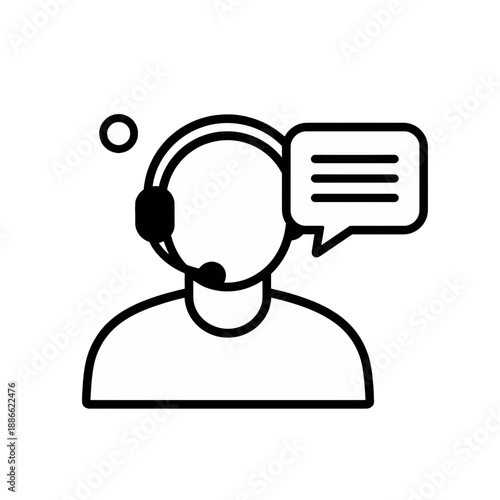 Customer support vector icon with headset and message bubble.
