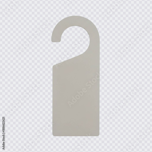 A blank, single, rectangular door hanger template in a neutral light gray or beige color, featuring a curved hook cutout, isolated on a transparent background.