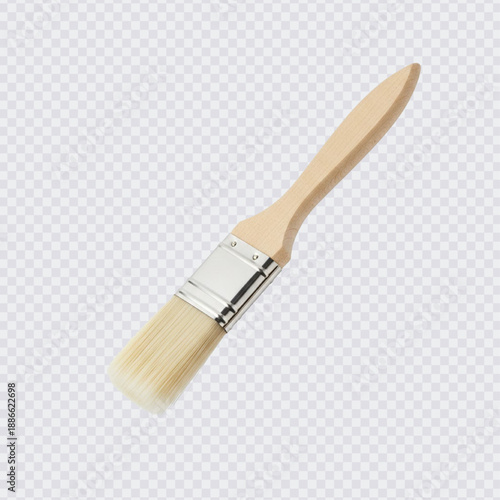 A new, small paintbrush with a natural wood handle, metal ferrule, and light-colored bristles, commonly used for painting or for culinary basting.