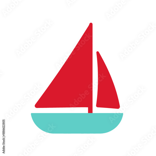 Flat sailboat vector icon with red sails.