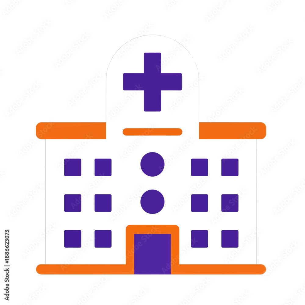 Fototapeta premium Flat vector icon of a hospital building with a cross symbol.