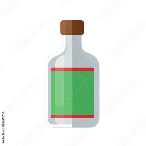 Flat vector icon of a glass bottle with liquid.