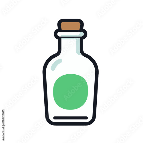 Flat Vector Icon of a Glass Bottle with Green Liquid.