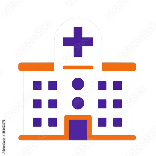 Flat vector icon of a hospital building with a cross symbol.